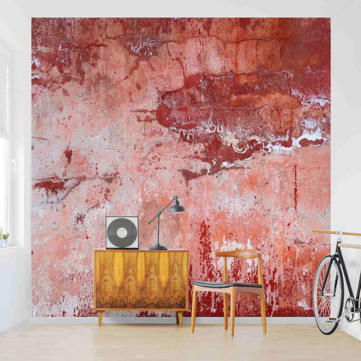 FOTOTAPETE Grunge Betonwand Rot 288/288 cm - Rot, Papier (288/288cm) - Bilderwelten