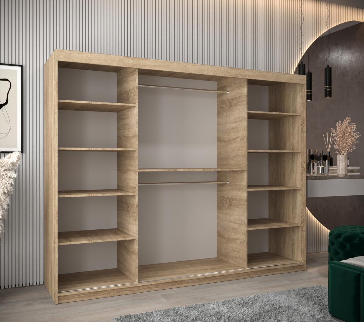 SCHWEBETÜRENSCHRANK 200/250/62 3-türig - Silberfarben/Weiß, Holz/Kunststoff (250/200/62cm) - Abiks Möbel