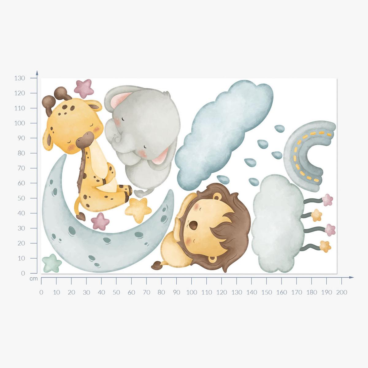 WANDAUFKLEBER 130x197cm - Tiere am Himmel - Multicolor, Kunststoff (130/197/0.1cm) - Wallfluent