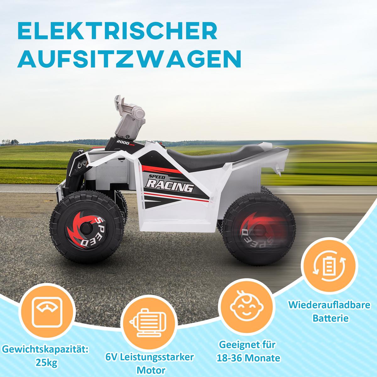 ELEKTRO Kinderquad, Mini Elektroquad mit Vorwärts-, Rückwärtsfunktion, Weiß - Weiß, Metall (70/41.5/48.5cm) - HOMCOM