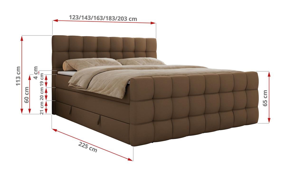BOXSPRINGBETT ALTIVO KING DUO 120/200 - Braun Kunstleder - H3 - Braun, Textil (120/200cm) - MKS