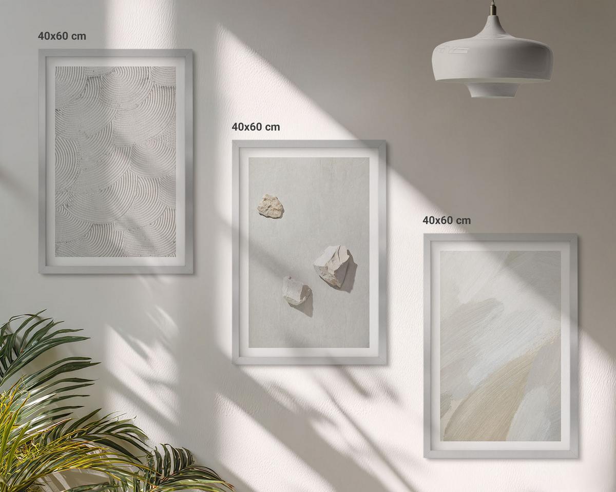 BILDER SET 3er Set - 40x60 cm Silberner Rahmen - Sandsteine moderne Farbe - Silberfarben, Kunststoff (40/60cm) - TULUP