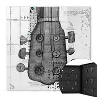 SCHLÜSSELBOX Schwarz 30x30 cm- Türöffnung nach rechts - Gitarrenillustration - Weiß, Metall (30/30/5cm) - TULUP