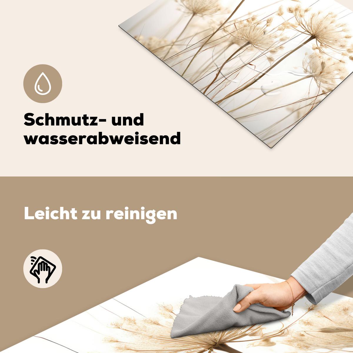 HERDABDECKPLATTE Blumen - Weiß - Sonnenlicht Herdabdeckung Induktionsfeld 65x52 cm - Ecru, Kunststoff (65/52/0.2cm) - MuchoWow