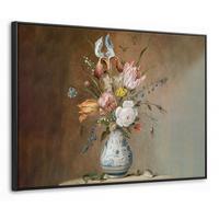 LEINWAND Bilder mit Rahmen - Alte Meister - Blumen - Balthasar van der Ast - 100x70 - Hellbraun, Textil (100/70cm) - MuchoWow