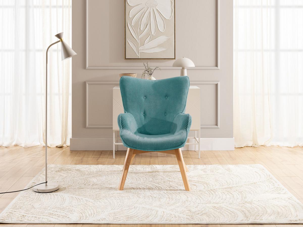 LOUNGESESSEL Lenari Türkis Cordstoff mit Füßen in Natur - Türkis/Naturfarben, Holz/Textil (71/96/86cm) - S-Style Möbel
