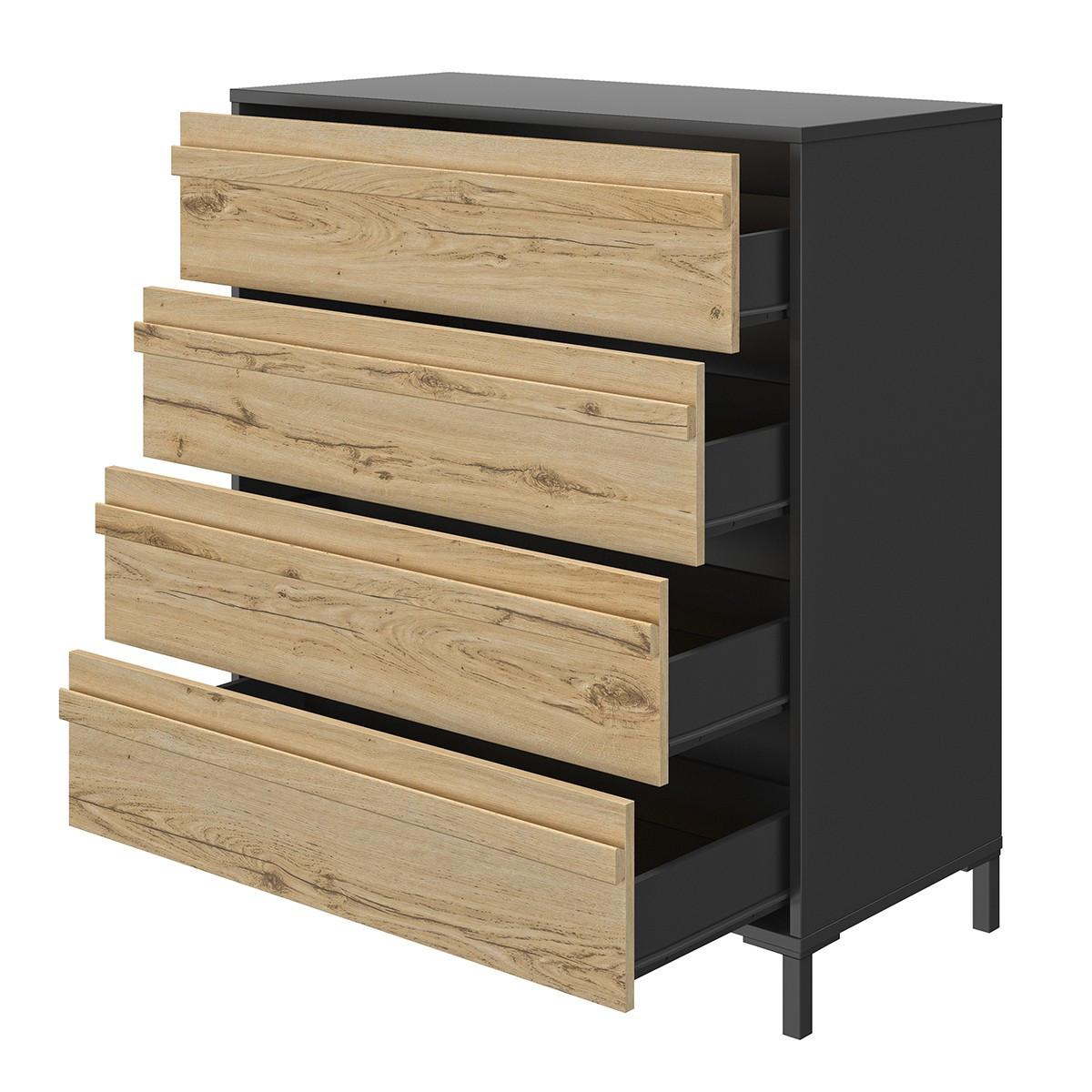 KOMMODE 4 Schubladen MIMIZAN - Französische Herstellung - 94/45/104 cm - Eichefarben, Holzwerkstoff (45/104/97cm) - Calicosy