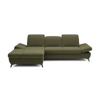 ECKSOFA FELICE L-S Olivgrün Geflochtener Stoff mit Schlaffunktion - Olivgrün, Holz (284/166cm) - MASSENO