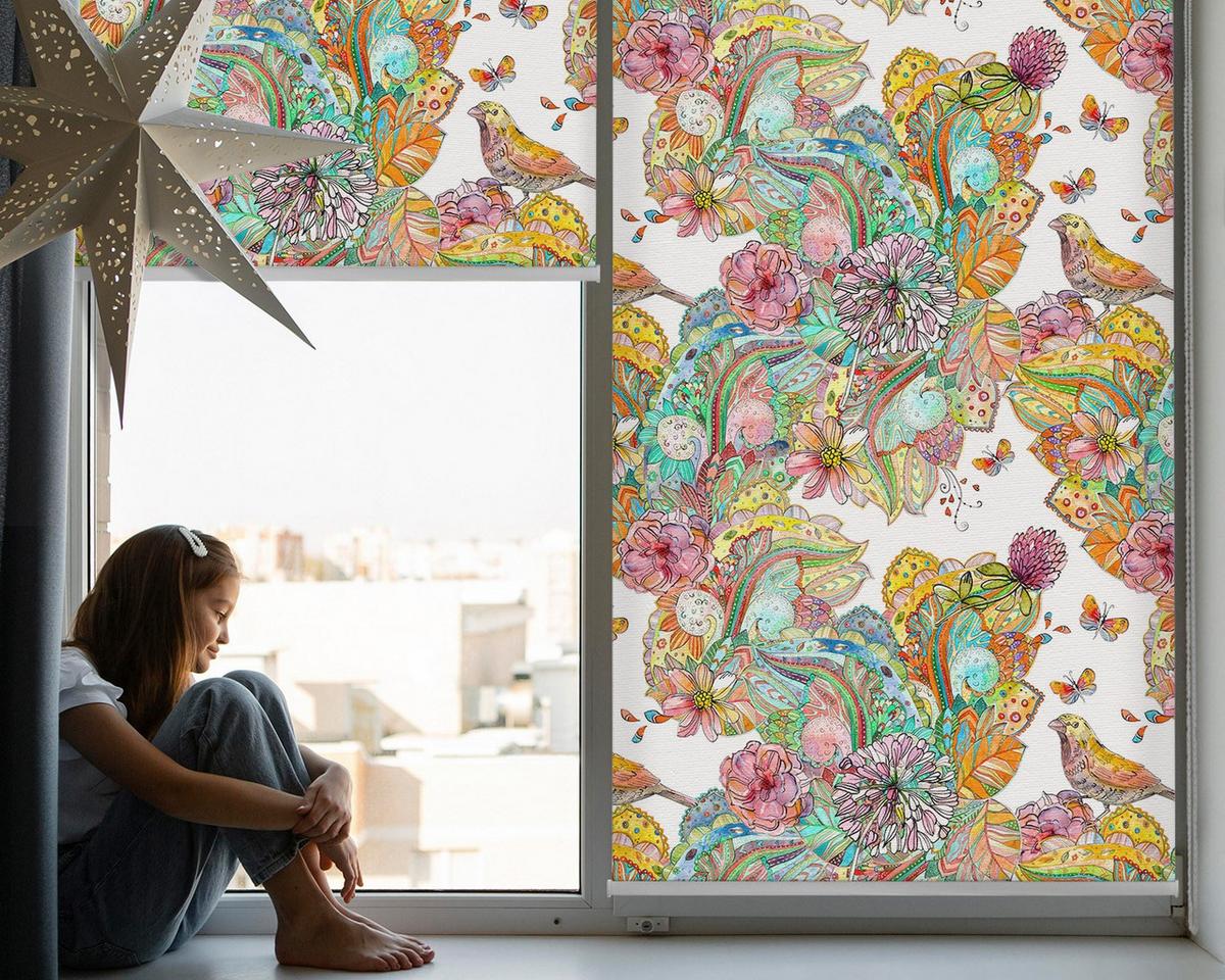 INNENROLLO - Fensterrollo - Rollo - 120x140 cm - Farbenfrohes Muster der Natur - Gelb, Kunststoff (120/140/0.5cm) - TULUP
