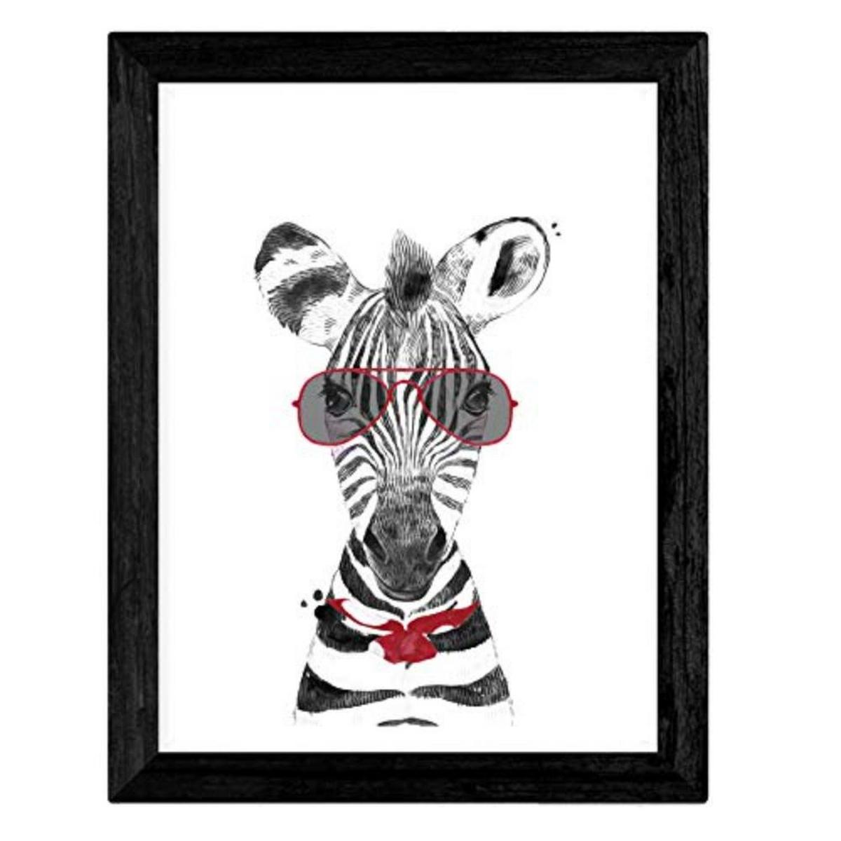 POSTER Set mit 4 „Tiere mit roten Accessoires“ A4 Schwarzer Rahmen - Schwarz, Papier (29.7/3cm) - Nacnic