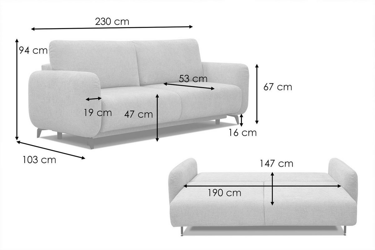 SOFA DRAKE 3-Sitzer mit Schlaffunktion, hellgrau - Hellgrau/Braun, Holz/Textil (232/90/107cm) - Wozimo