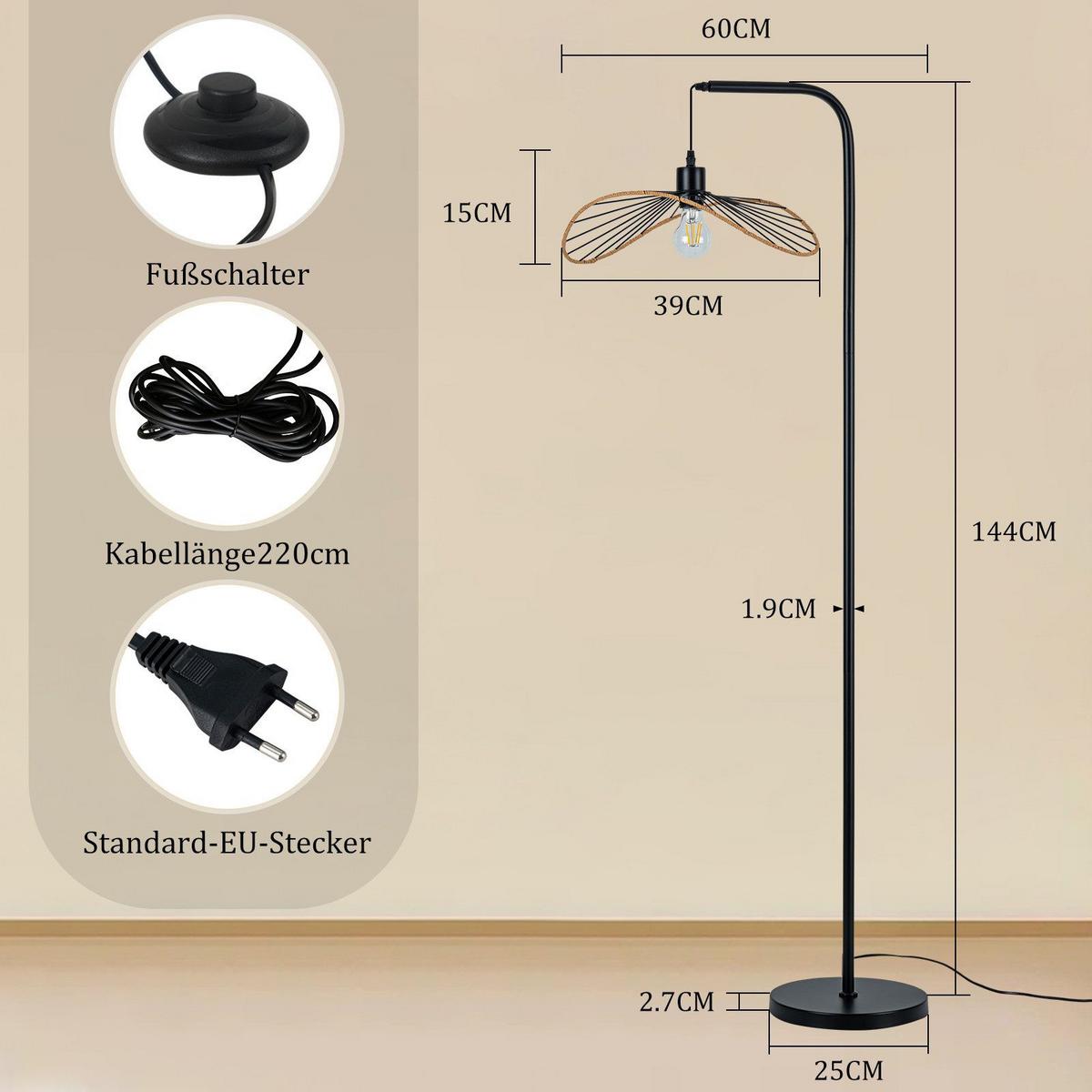 STEHLAMPE CARLOTA Ⅲ 25/39/144 cm - Schwarz, Metall (25/39/144cm) - Nettlife