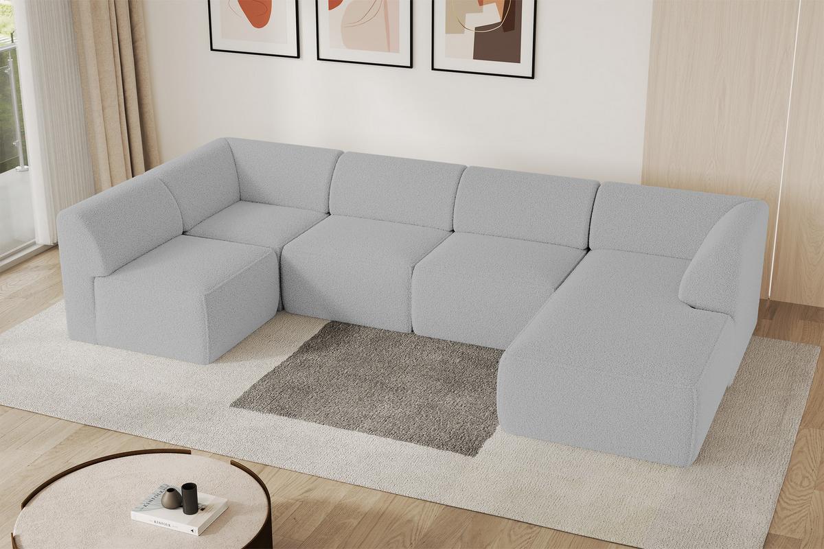 WOHNLANDSCHAFT Ottomane Rechts MOVO-L 345x180x78 cm Hellgrau Bouclé - Anthrazit, Holzwerkstoff/Kunststoff (180/78/345cm) - ALTDECOR