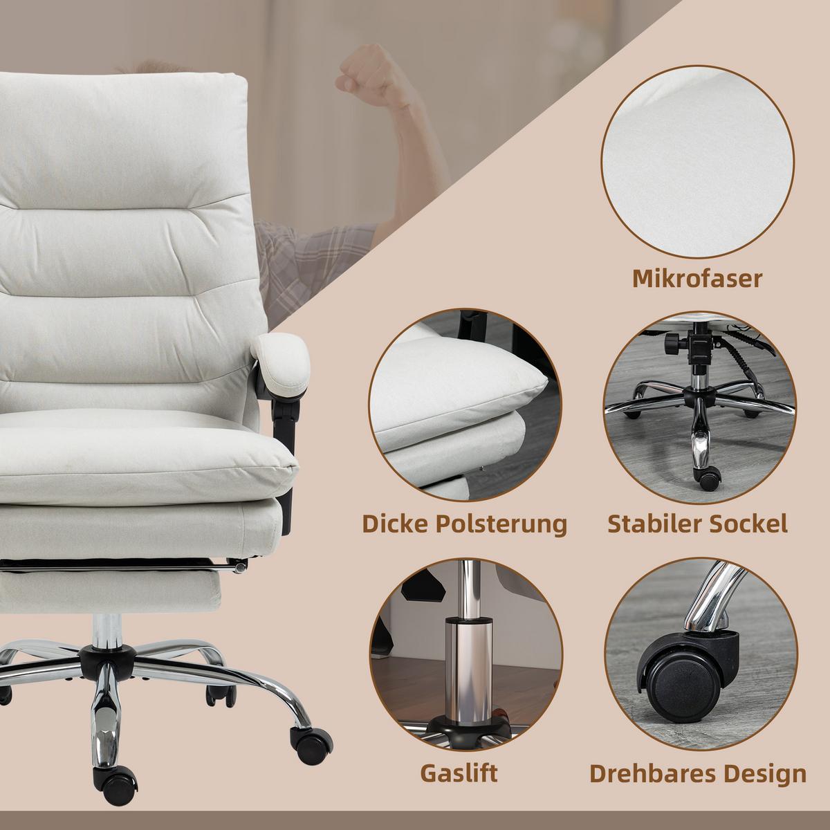 BÜROSTUHL mit Massagefunktion, Ergonomisch Schreibtischstuhl mit Liegefunktion - Weiß, Kunststoff (72/117/65cm) - Vinsetto