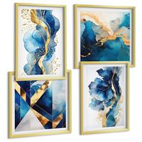 BILDER SET 4er Set - 50x50 cm & 40x60 cm Goldrahmen - Blaue abstrakte Muster - Goldfarben, Kunststoff (50/50cm) - TULUP