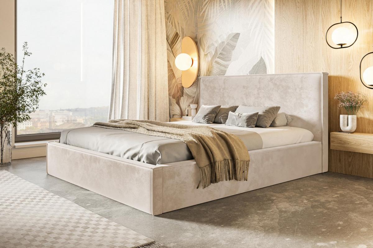 BETT 90x200 - Polsterbett mit Bettkasten und Metallrahmen - Modern Betten - Amor-Samtstoff - Kollektion Milano - Beige - Beige, Holz/Textil (90/200cm) - Alpi-Möbel