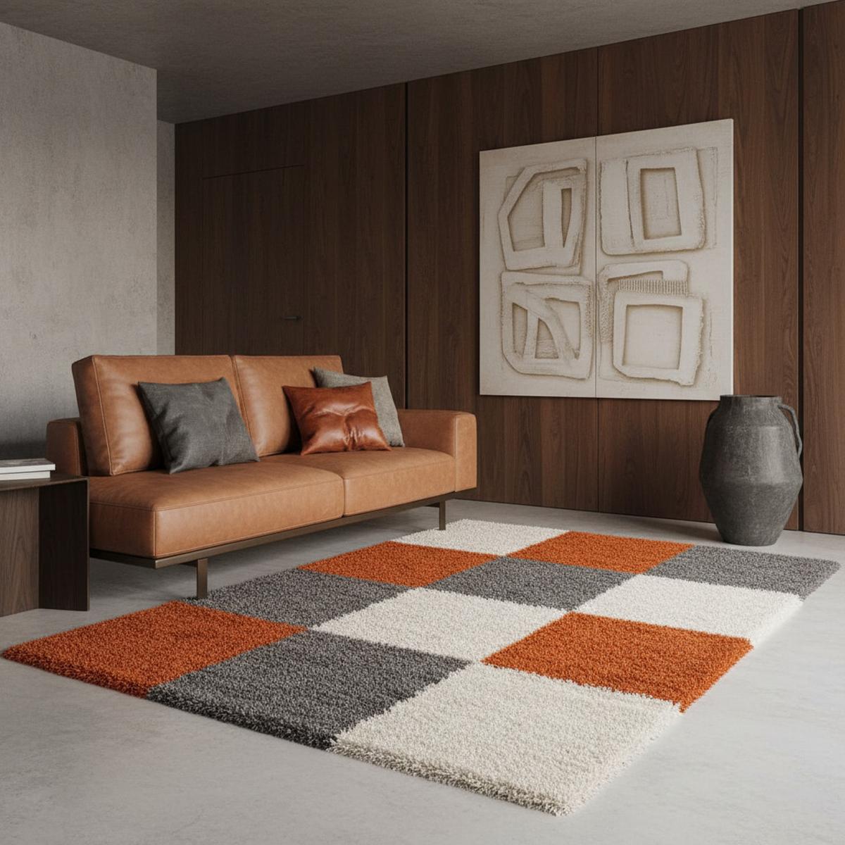 HOCHFLORTEPPICH RHEIN, kariert, Terrakotta, 160 x 230 cm - Orange, Textil (230/160cm) - KADIMA DESIGN