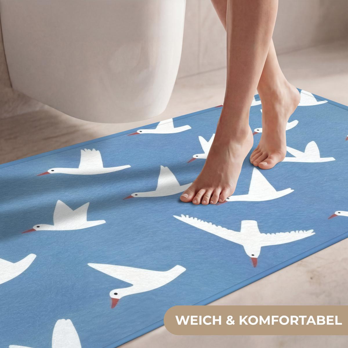WC-VORLEGER Vögel - Weiß - Muster WC Teppich 120x60 cm - Blau, Textil (120/1cm) - OnlyWow
