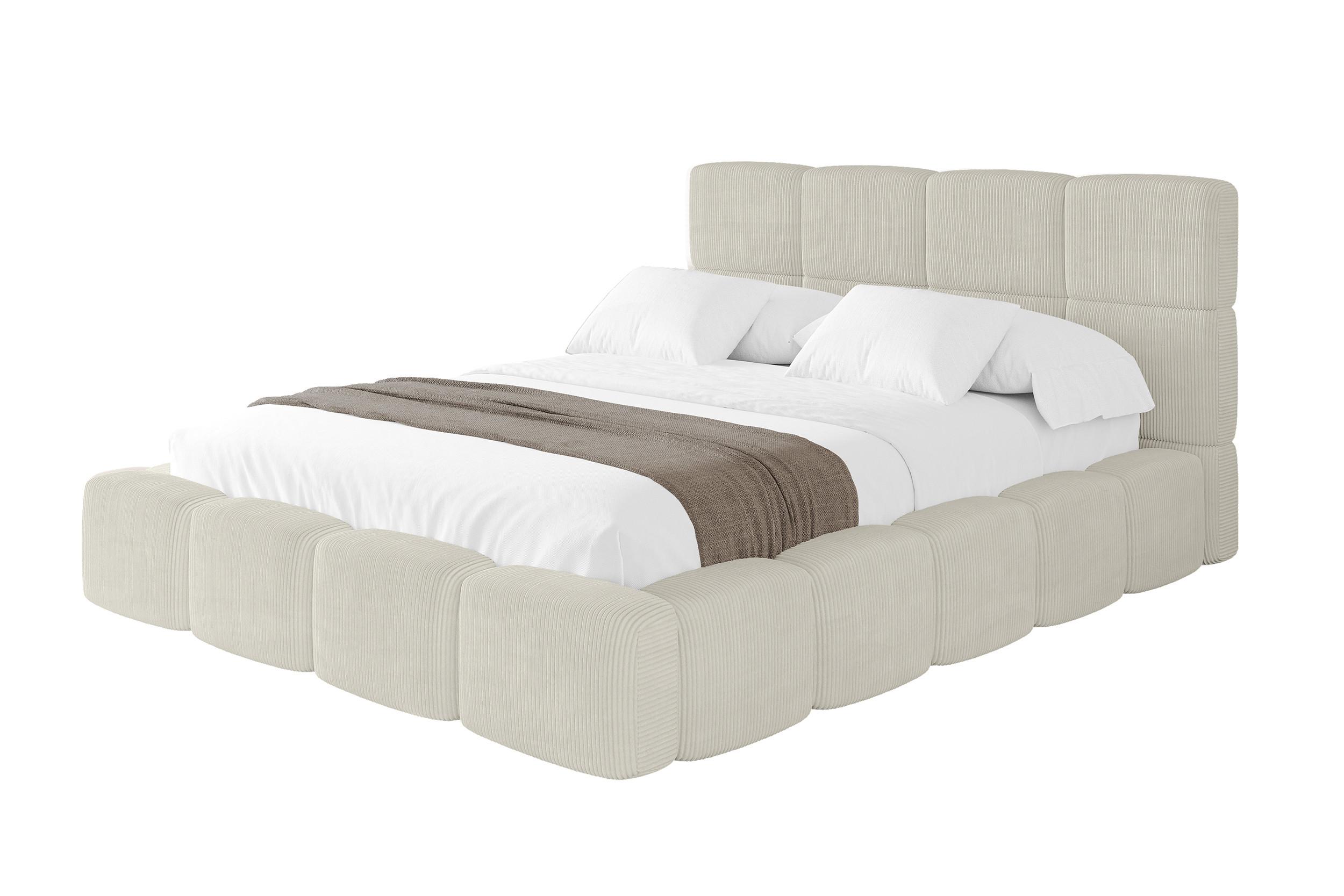 POLSTERBETT mit Bettkasten und Lattenrost, Bett mit Matratze H3/H4, Kopfteil, Boxbett, Doppelbett mit Stauraum - NATA 140x200 Creme - Ecru, Holzwerkstoff/Textil (140/200cm) - ALTDECOR