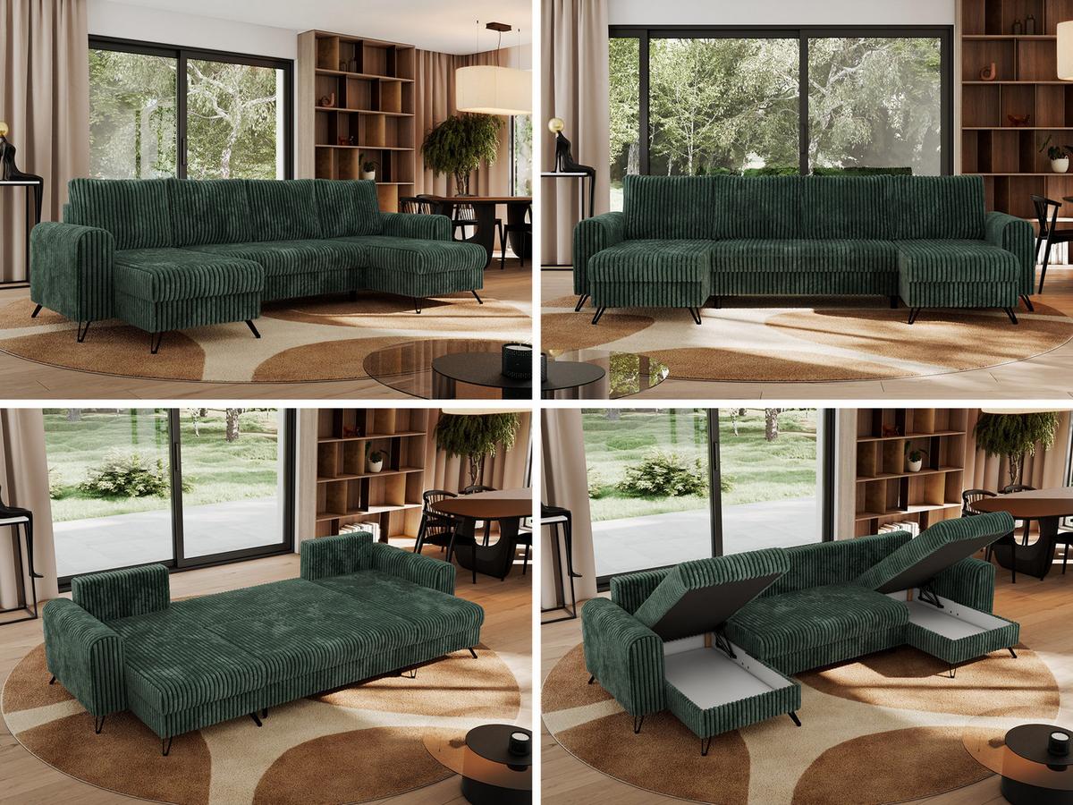WOHNLANDSCHAFT AXEL U Cord Grün - Schwarz/Grün, Textil/Metall (312/90/140cm) - MKS