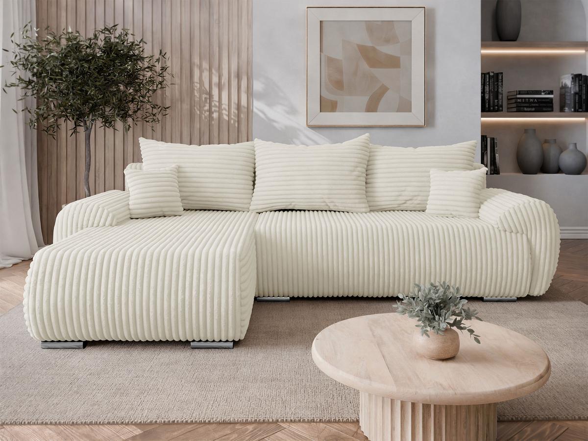 ECKSOFA Ubo L Cord, Seite: Links - Silberfarben/Creme, Holz/Kunststoff (282/187cm) - MIRJAN24