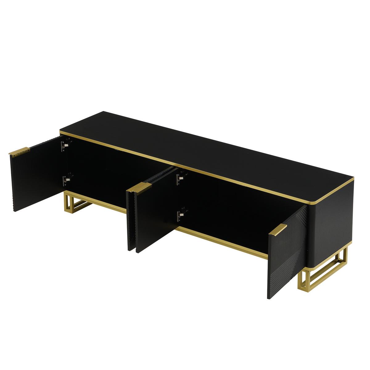 TV-LOWBOARD Schwarz & Gold mit 4 Türen Geometrisches Design 160cm - Schwarz, Holzwerkstoff (160/48/37.5cm) - Urban Meuble