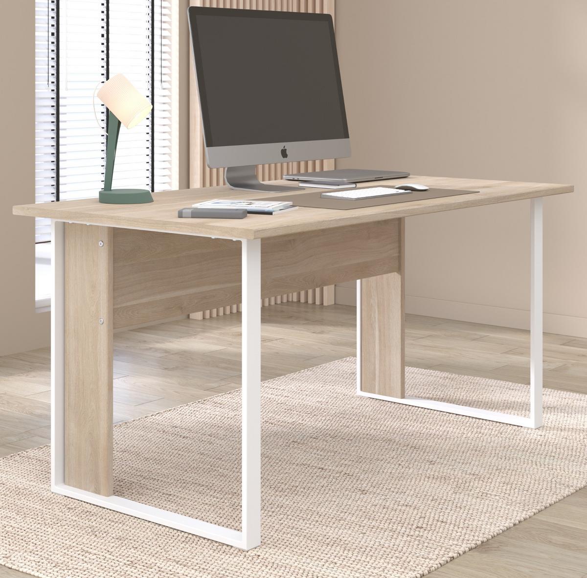 SCHREIBTISCH Eiche, weiß 150 x 80 cm, Laptoptisch für Büro und Homeoffice - Eichefarben/Weiß, Holzwerkstoff/Metall (150/73/80cm) - Parisot Meuble
