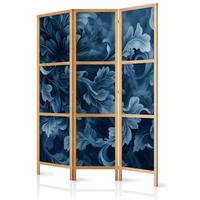 PARAVENT Japanischer 3-tlg 135x172 cm Bl tter Ornamente - Blau, Holz/Textil (135/172/3cm) - Muralo