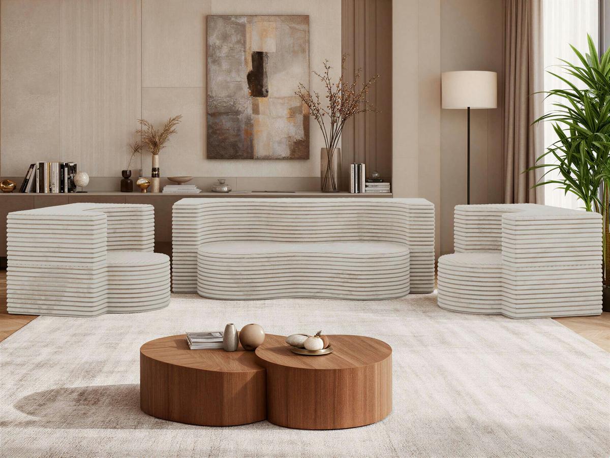 SITZGARNITUR SANOA 2+1+1 - Beige Cord - Beige, Textil (200/68/100cm) - MKS