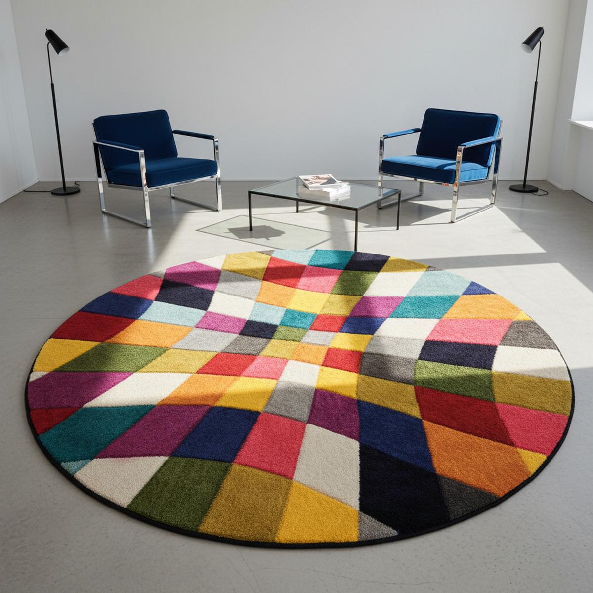 TEPPICH MEON, geometrisch, Florhöhe 11 mm, Bunt, Ø 160 cm - Multicolor, Textil (160/160cm) - KADIMA DESIGN