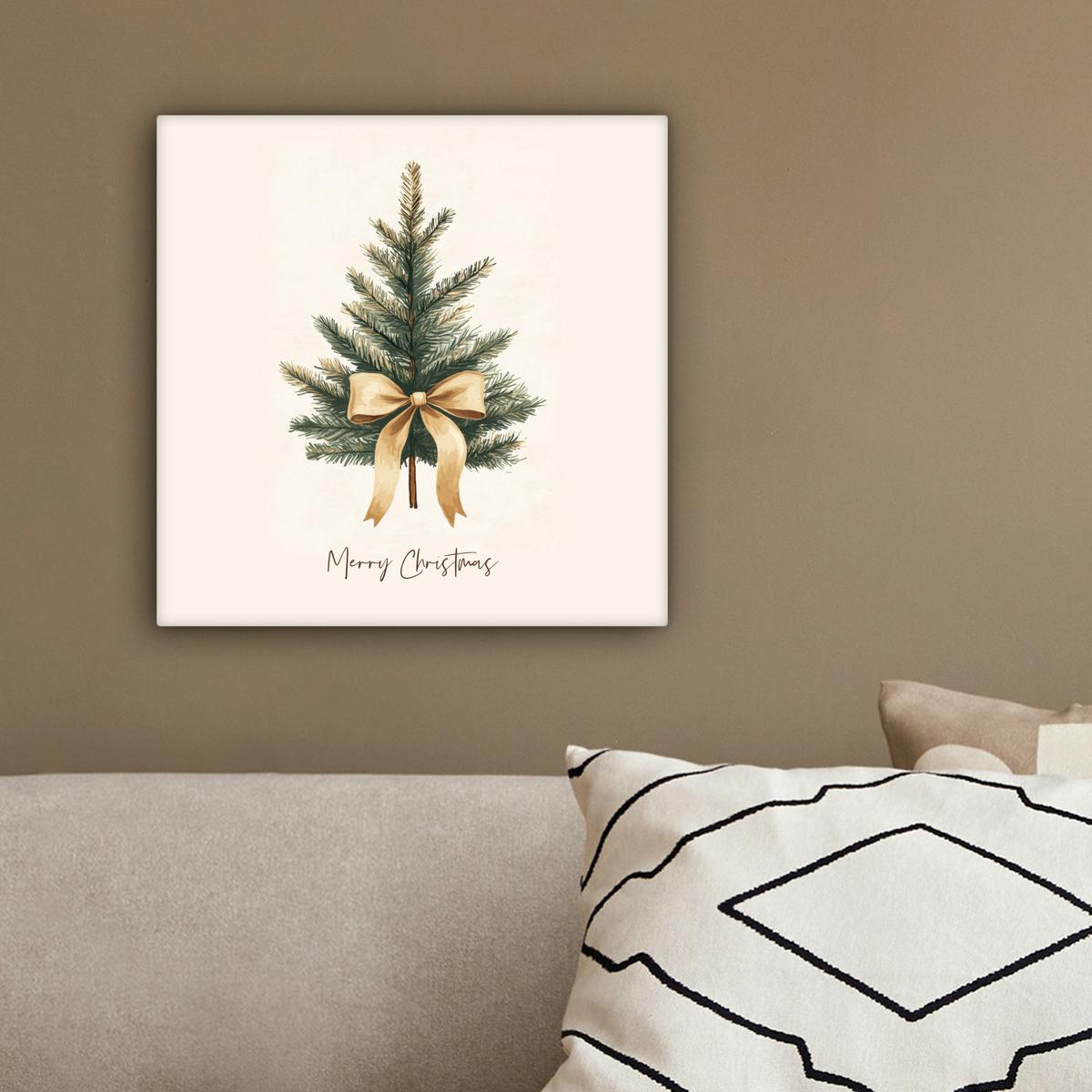 LEINWANDBILD Weihnachtsbaum - Weihnachten - Frohe Weihnachten - Beige Deko Wohnzimmer 20x20 cm - Sandfarben, Textil (20/20cm) - MuchoWow