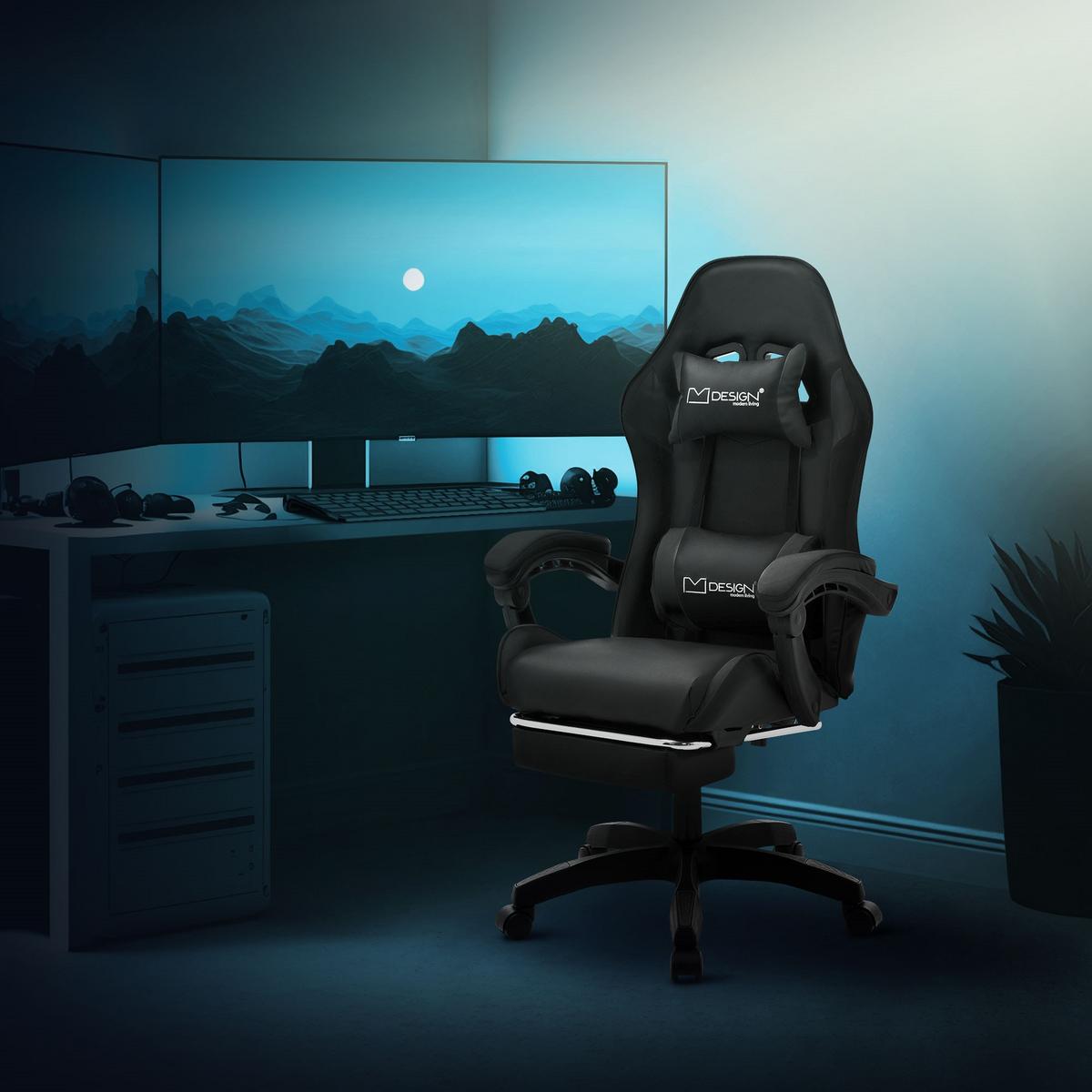 GAMINGSTUHL Schwarz aus Kunstleder - Schwarz, Kunststoff/Metall (62/119/62cm) - ML-DESIGN