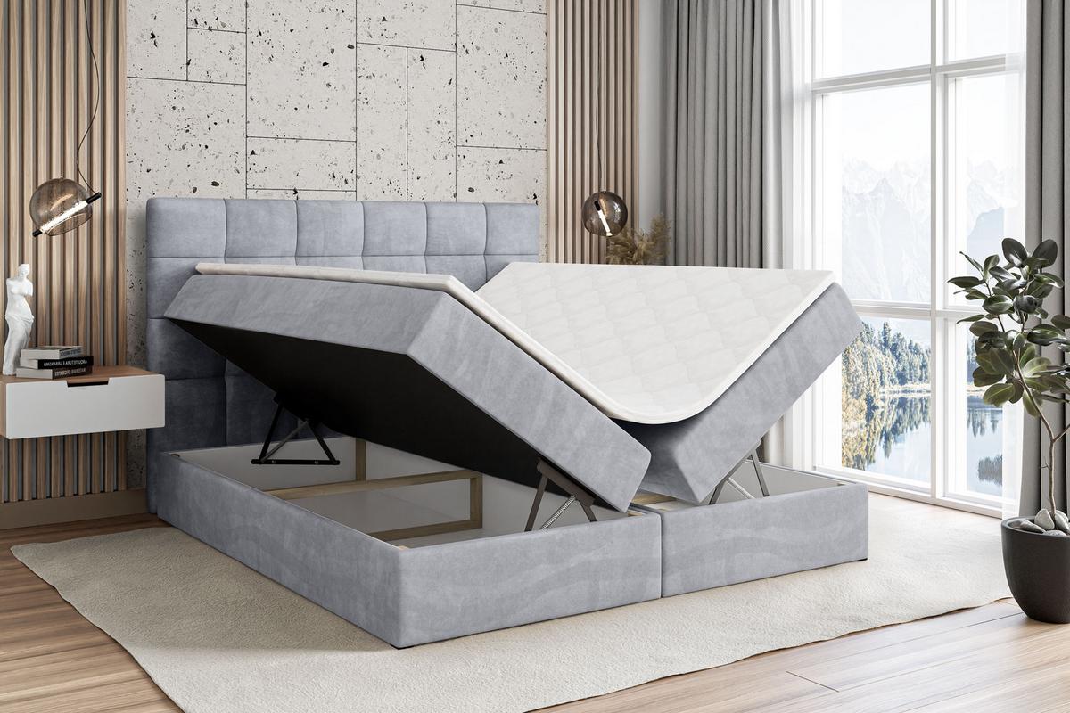 BOXBETT mit H3-Matratze und Lattenrost - BRUGO - 140x200 Hellgrau - Hellgrau, Holzwerkstoff (140/200cm) - ALTDECOR