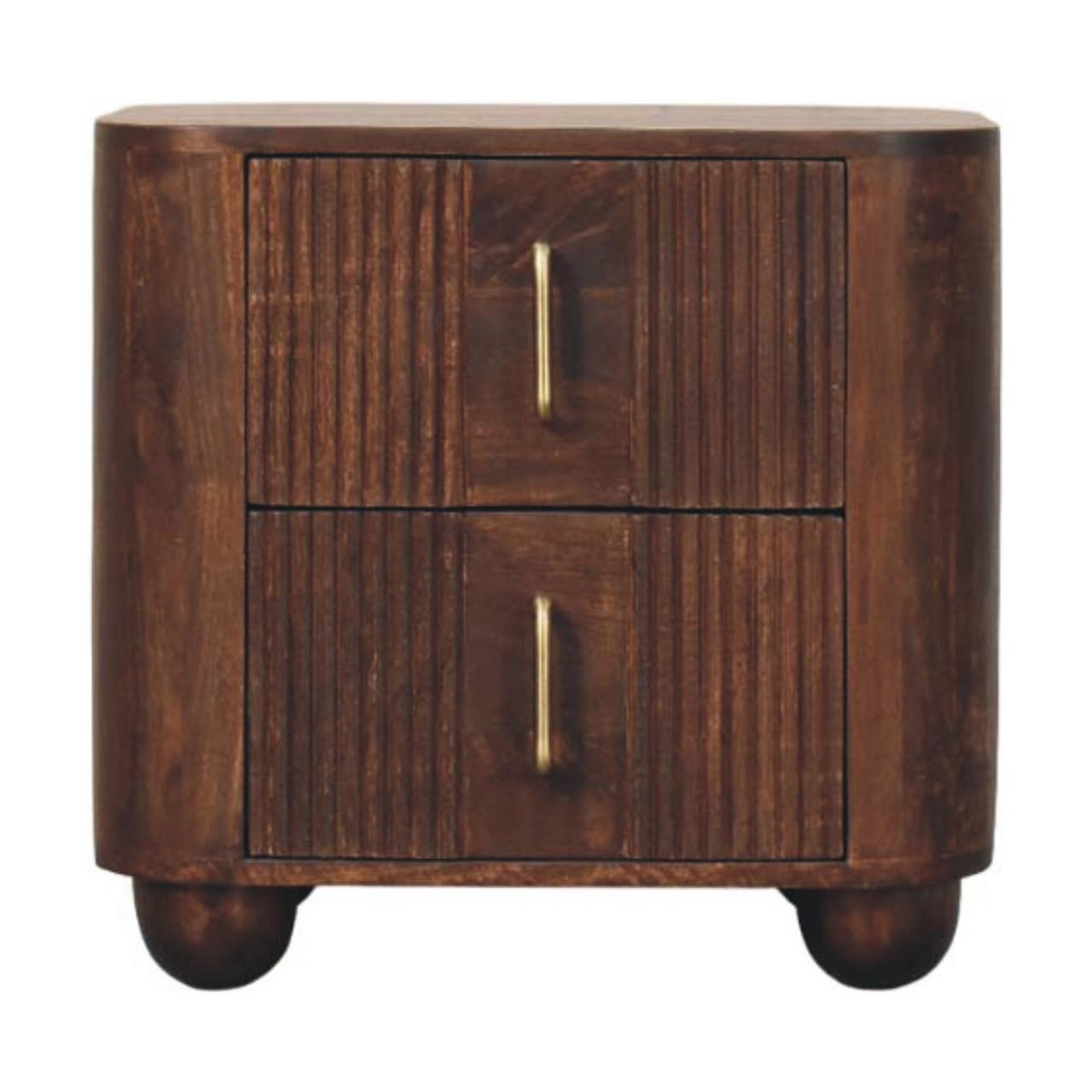 NACHTKASTEN Marlowe Geriffelt, 2 Schubladen, Dunkelbraun - Dunkelbraun/Messingfarben, Holz/Metall (55/53/40cm) - Artisan Furniture