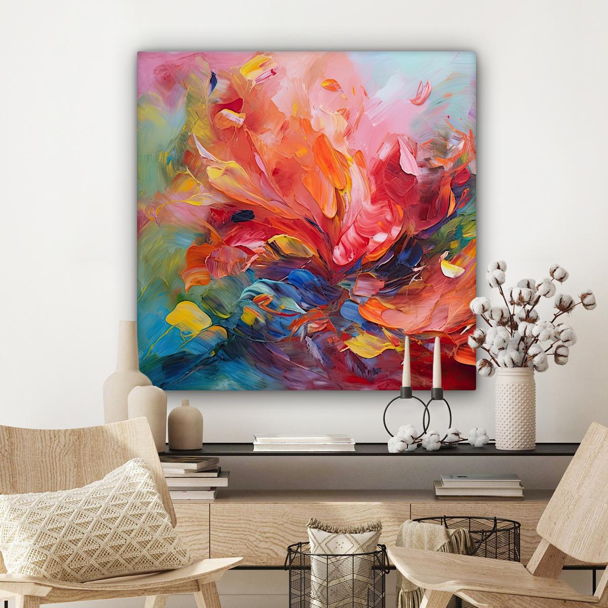 LEINWANDBILD Ölgemälde - Kunst - Abstrakt - Farbenfroh Deko Groß 90x90 cm - Altrosa, Textil (90/90cm) - MuchoWow