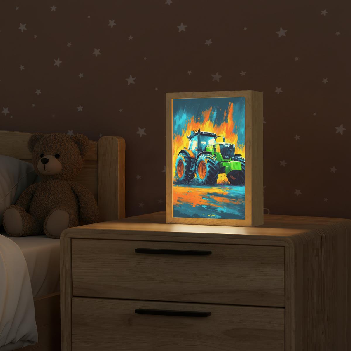NACHTTISCHLAMPE Abstrakt - Traktor - Grün 20x30 cm - Dunkelblau, Holzwerkstoff (8/20/30cm) - OnlyWow