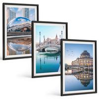 BILDER SET 3er Set - 40x60 cm Schwarzer Rahmen - Architektur von Städten am Wasser - Schwarz, Kunststoff (40/60cm) - TULUP