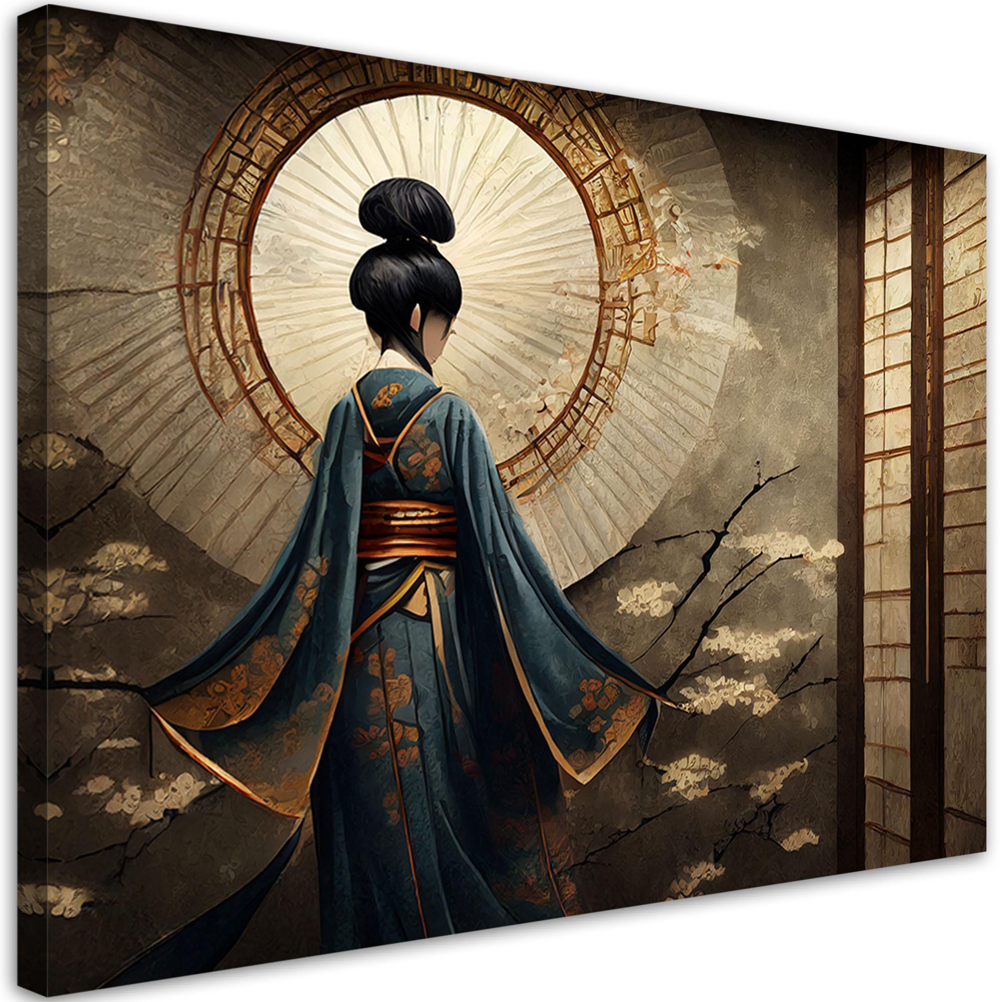 LEINWANDBILD Japanische Geisha 100x70cm - Braun, Textil (100/70cm) - Feeby