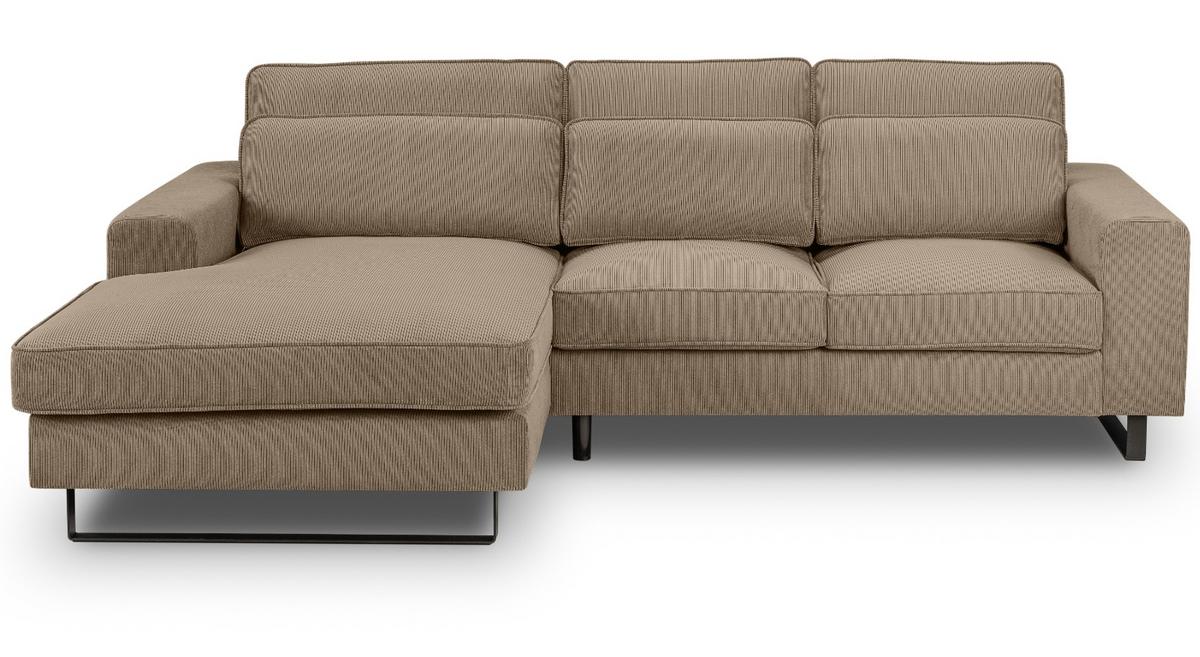 SOFA braun Cord 276 cm, Ecksofa 4-Sitzer, L-Sofa Ottomane links - Schwarz/Braun, Holz/Textil (276/183cm) - Inn.Furn