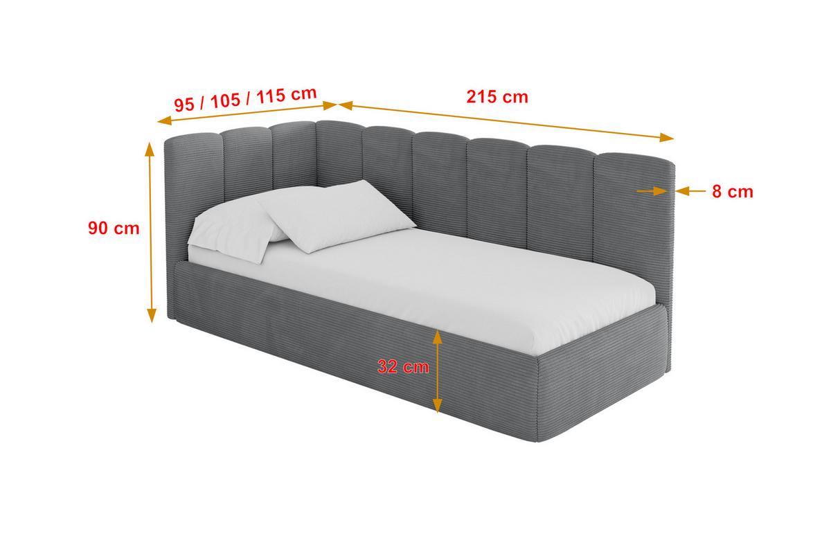 EINZELLBETT Jugendbett mit Bettkasten, Rechts - DEXY 80x200 Dunkelgrau - Schieferfarben, Holzwerkstoff/Textil (80/200cm) - ALTDECOR