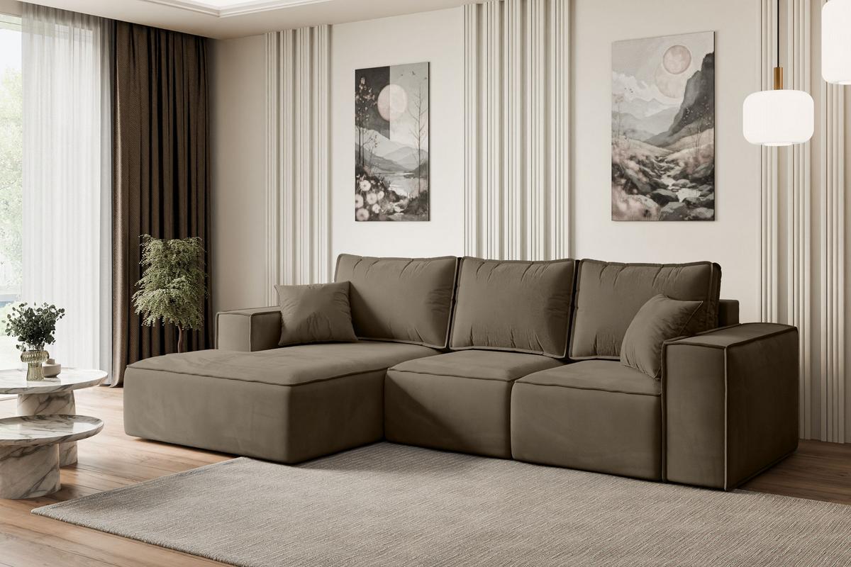 ECKSOFA mit Schlaffunktion und Bettkasten SERRA-L-S - 266x161x87 cm Braun Velours - Schwarz/Braun, Holzwerkstoff/Kunststoff (266/161cm) - ALTDECOR
