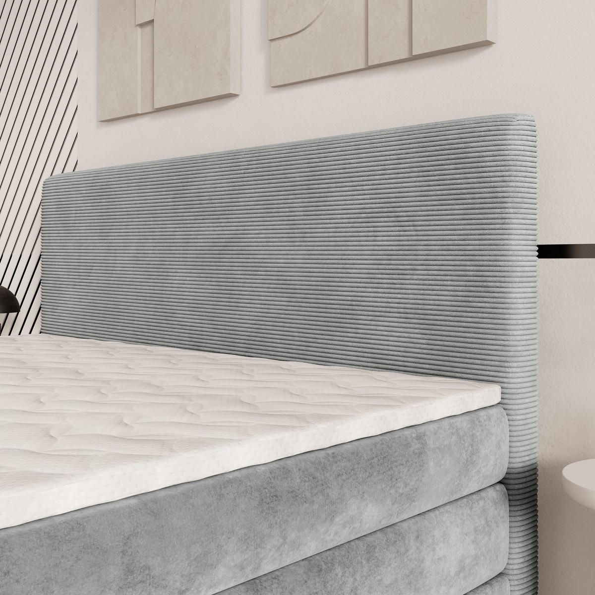 BOXSPRINGBETT MATERN 160x200 cm mit Matratze und Topper - Hellgrau - Hellgrau, Holz (160/200cm) - MASSENO