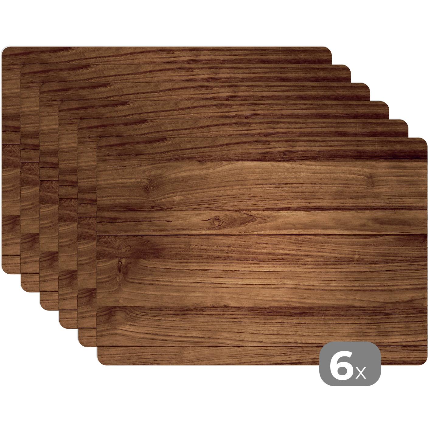 PLATZSETS 6er-Set Holzoptik - Braun Tisch Untersetzer-Set 45x30 cm - Teakfarben, Kunststoff (0.3/45/30cm) - MuchoWow