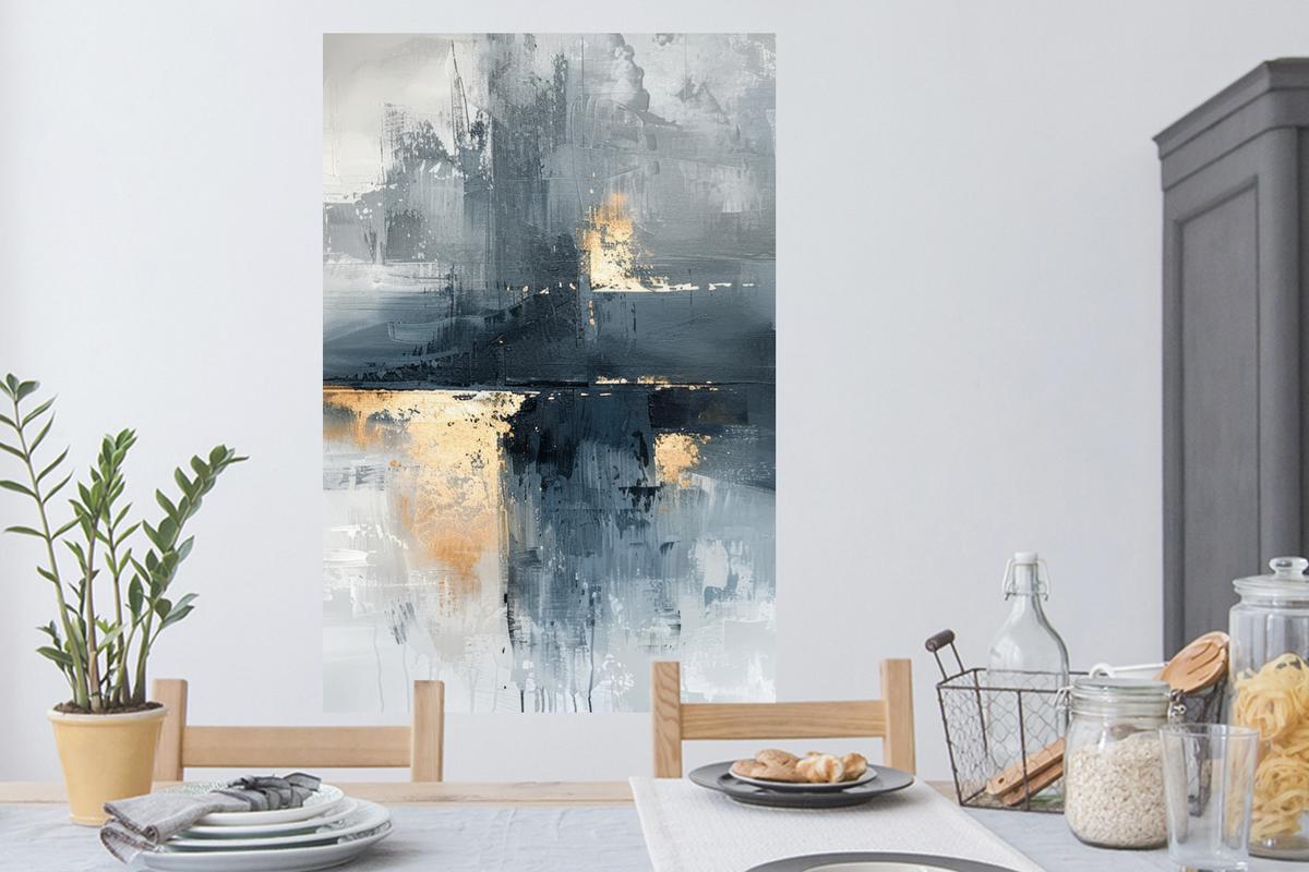 WANDTATTOO Kunst - Grau - Gold - Abstrakt Wandaufkleber 80x120 cm - Dunkelgrau, Kunststoff (80/120/0.1cm) - MuchoWow