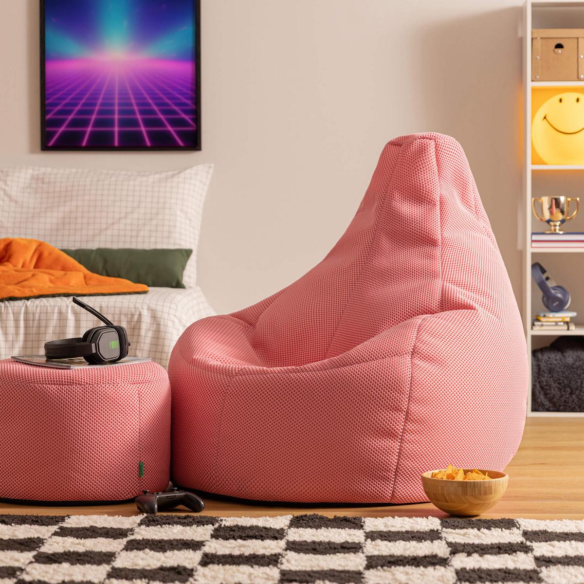 SITZSACK mit Hocker Dalton XXL Gaming - Pink, Textil (94/85/92cm) - icon