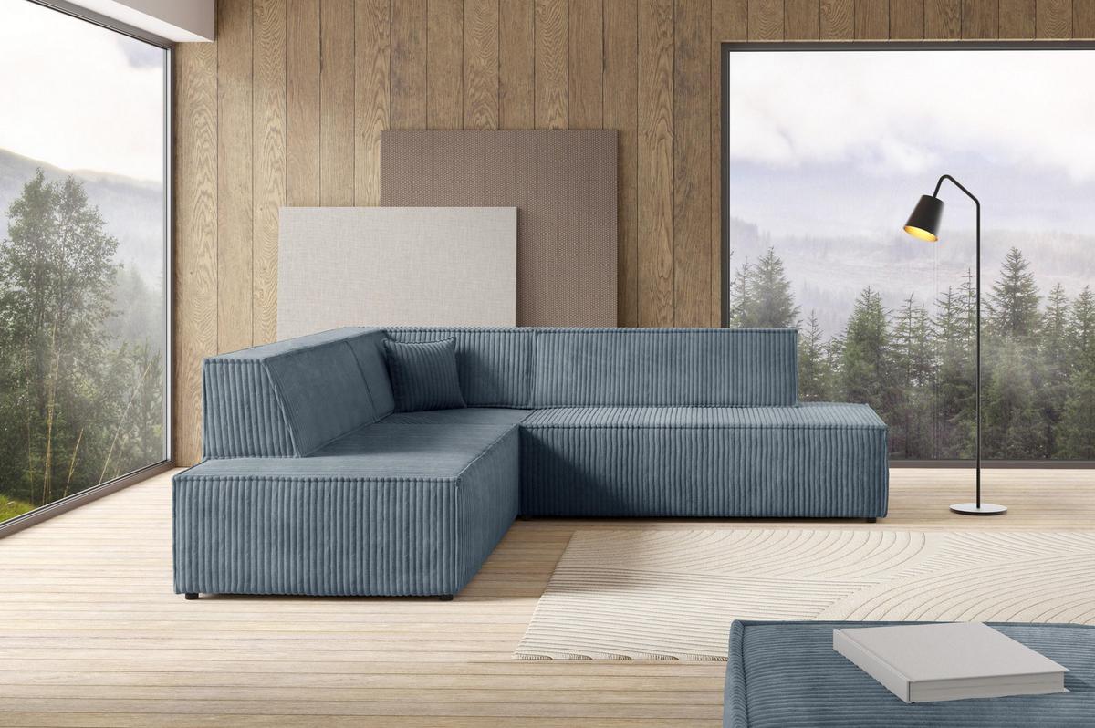 ECKSOFA TESSO II L-S Grau Kordstoff mit Schlaffunktion - Grau, Holz (254/254cm) - MASSENO