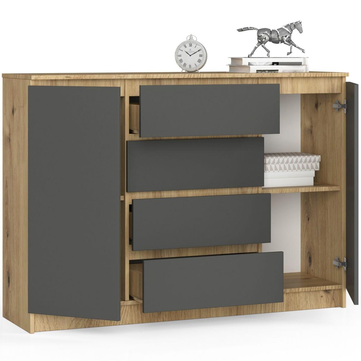 KOMMODE Eiche Artisan, Graphit Grau 99/138/40 - Eiche Artisan, Holzwerkstoff (138/99/40cm) - RAUMHIRSCH FURNITURE