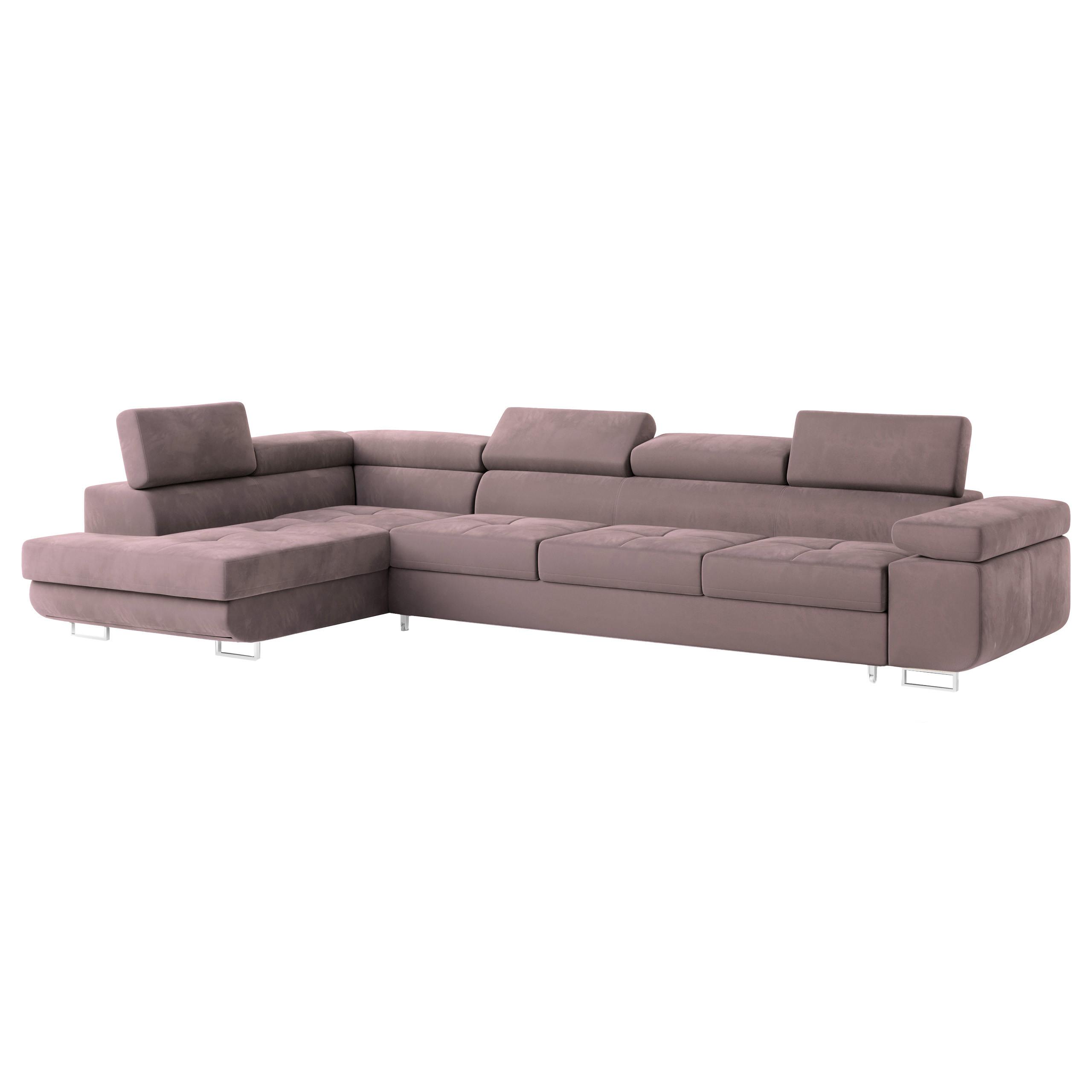 ECKSOFA VICENTE Lila Velours-Stoff mit Schlaffunktion - Lila, Holz (346/202cm) - MASSENO