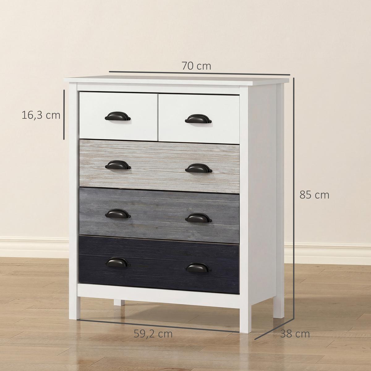 KOMMODE Aufbewahrungsschrank mit 5 Schubladen, Schubladenschrank mit Griff - Weiß, Metall (38/85/70cm) - HOMCOM