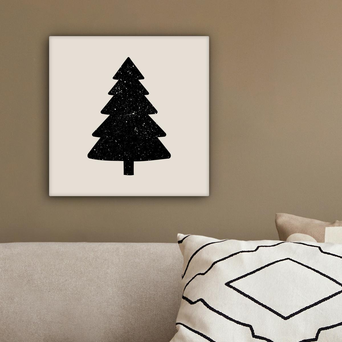 LEINWANDBILD Weihnachtsbaum - Schwarz - Urlaub - Beige Deko Wohnzimmer 20x20 cm - Schwarz, Textil (20/20cm) - MuchoWow